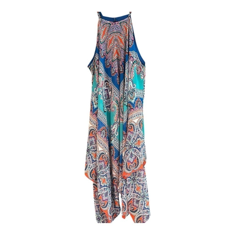 Green and Orange Asymmetrical Halter Sundress for Resort Wear